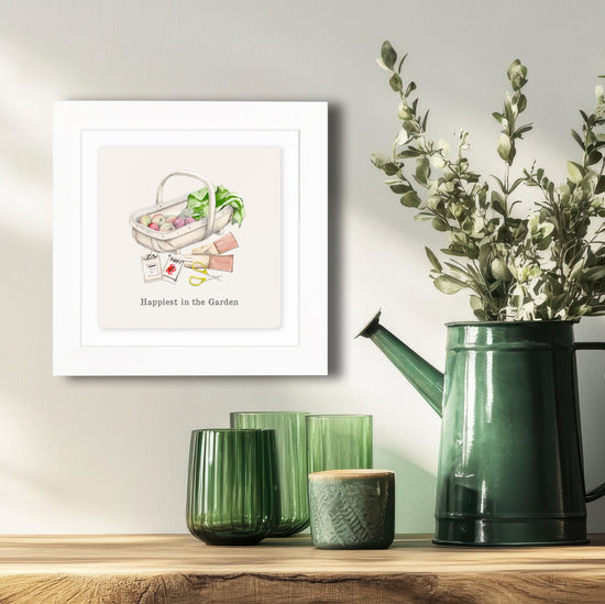 Hand Finished Ceramic Framed Tile Print - Garden Trug Design - Home Decor - Gifts for Her