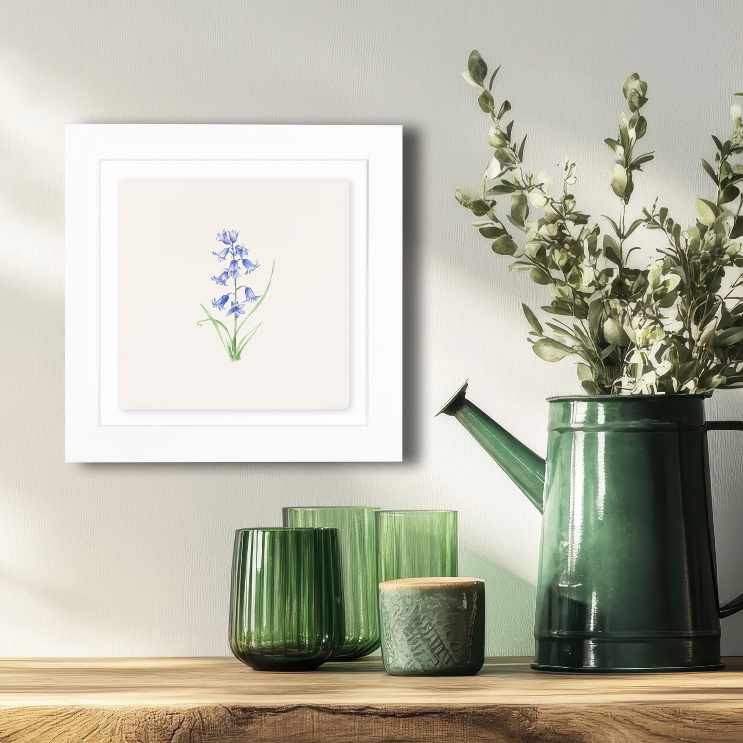 Hand Finished Ceramic Framed Tile Print - Bluebell Design - Home Decor - Gifts for Her