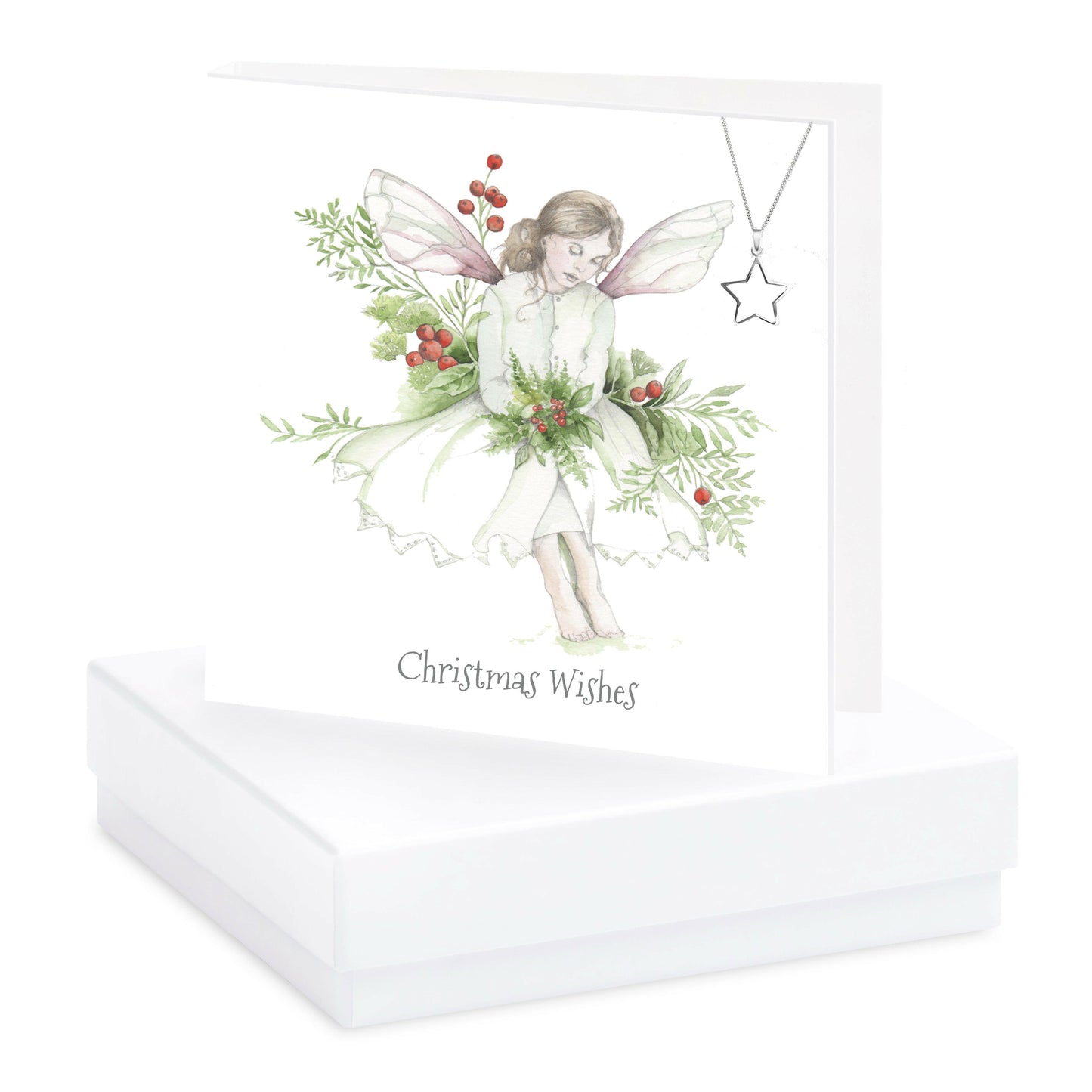 Boxed Christmas Green Holly Fairy Necklace Card Necklaces Crumble and Core   