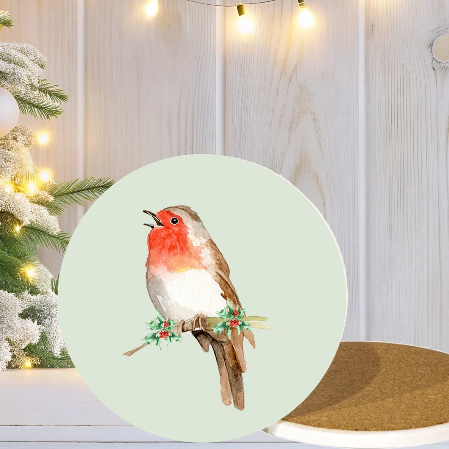 Ceramic Coaster - Christmas Robin