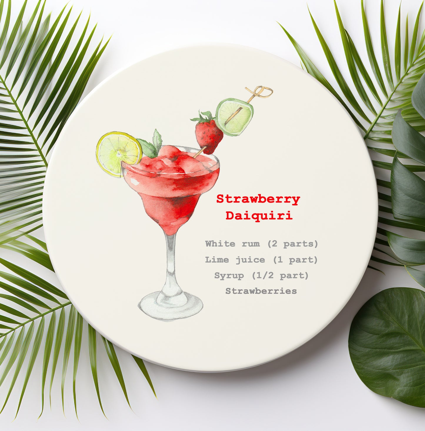 Ceramic Coaster - Cocktail Recipes Strawberry Daiquiri