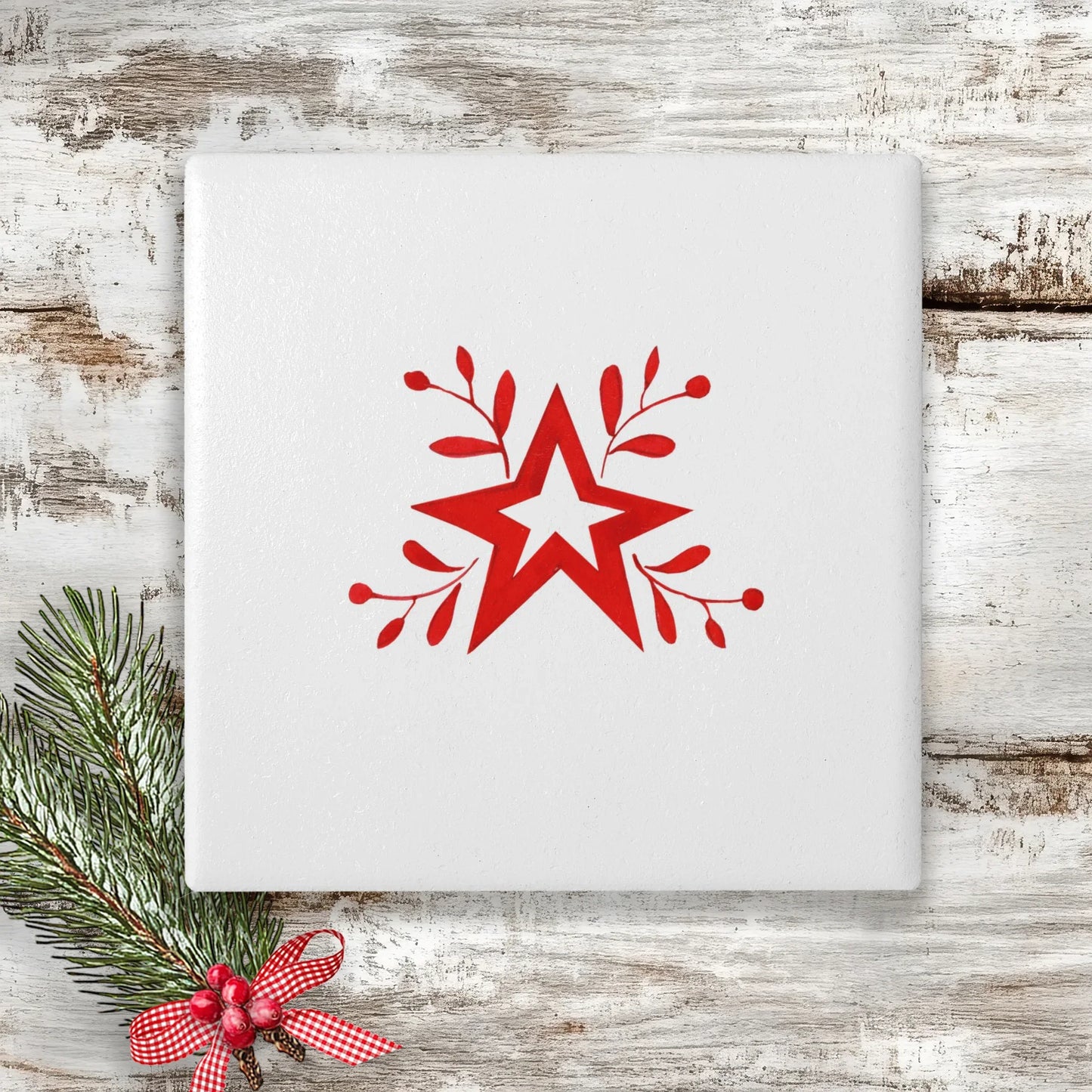Ceramic Coaster Square - Christmas Nordic Star - Crumble and Core
