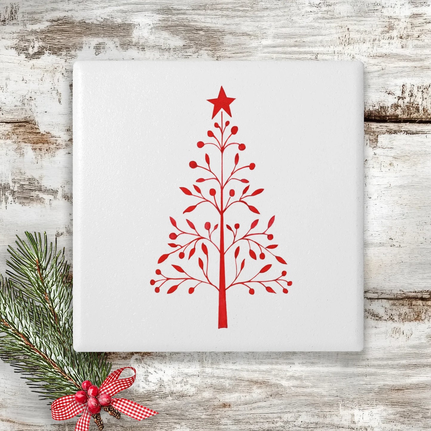 Ceramic Coaster Square - Christmas Nordic Tree - Crumble and Core
