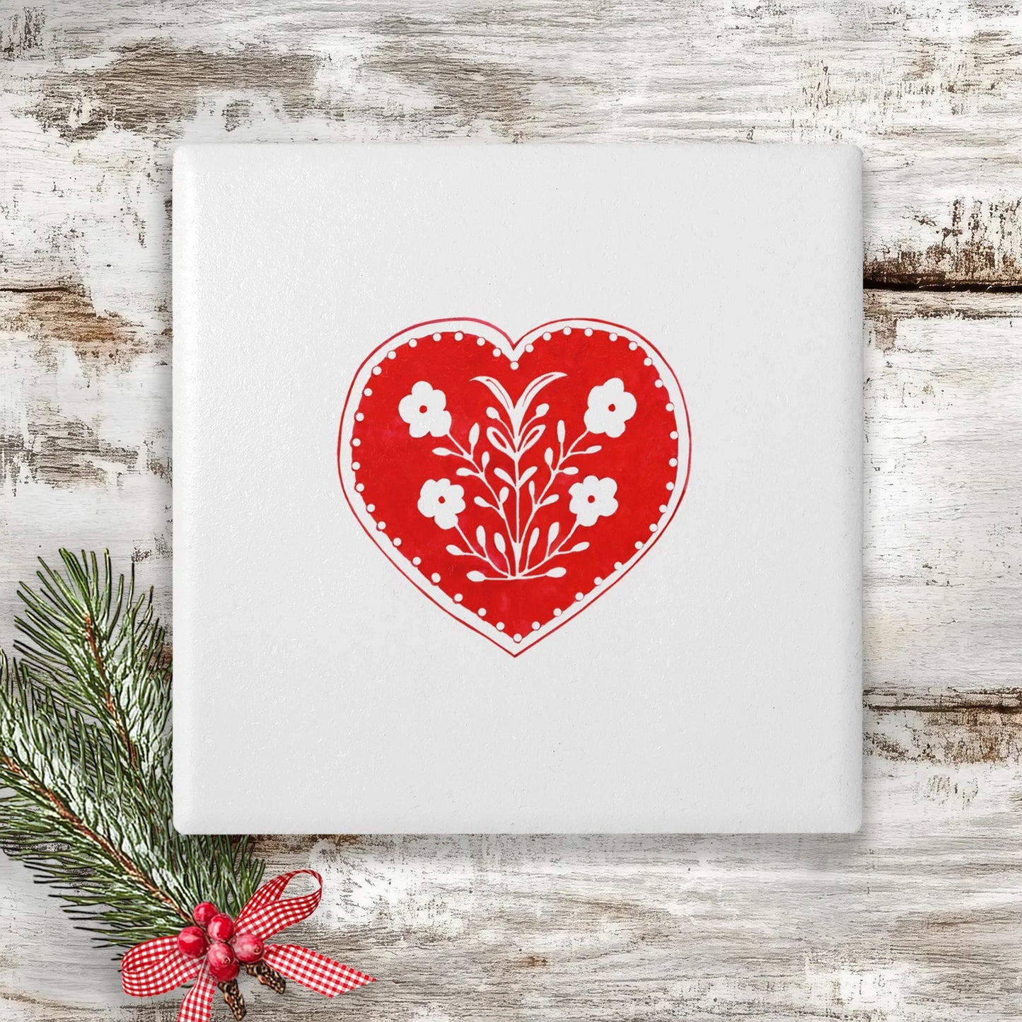Ceramic Drinks Coaster Nordic Christmas Heart - Crumble and Core