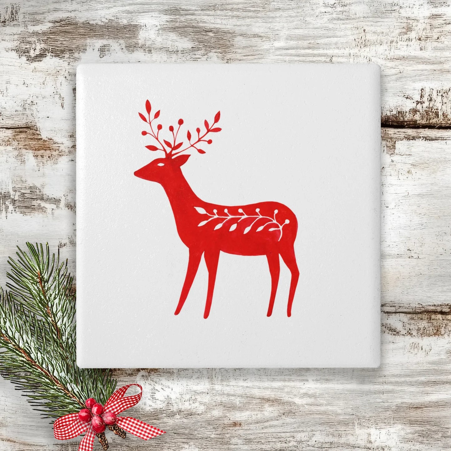 Ceramic Drinks Coaster Nordic Christmas Reindeer - Crumble and Core