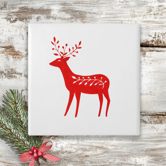 Ceramic Drinks Coaster Nordic Christmas Reindeer - Crumble and Core