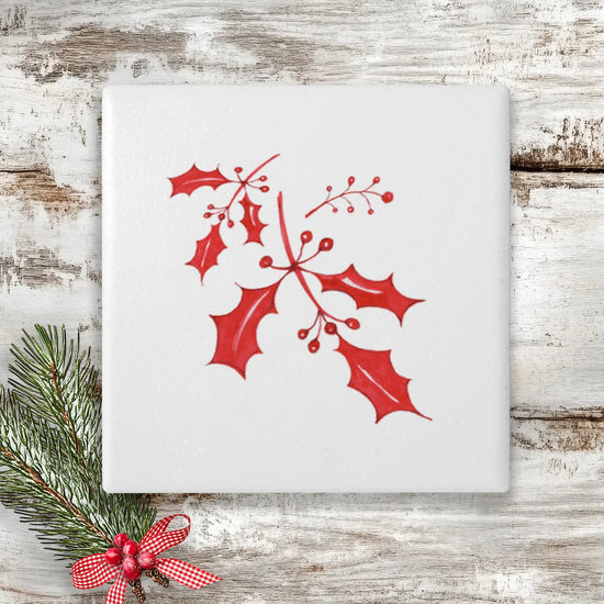 Ceramic Drinks Coaster Christmas Holly - Crumble and Core