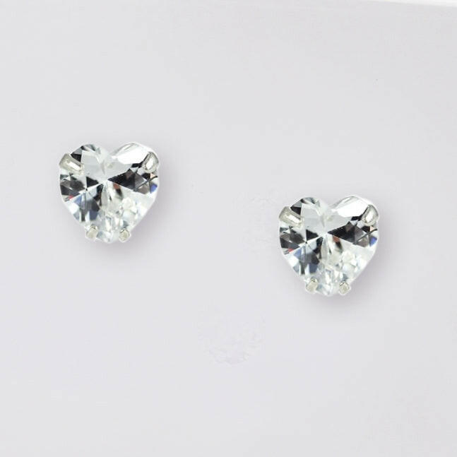 Cubic Zirconia Heart Silver Ear Stud Earrings Crumble and Core   