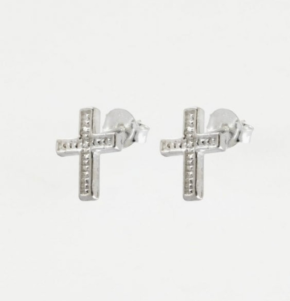 Cross Silver Ear Studs Earrings Crumble and Core   