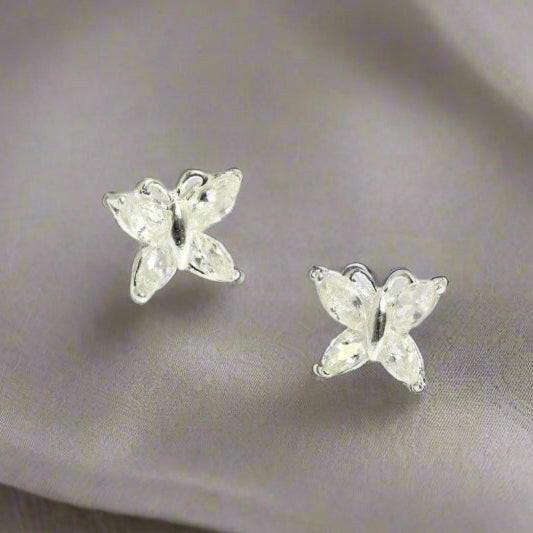 Silver Butterfly Crystal Earring Stud - Elegant and Unique Jewellery - Crumble and Core