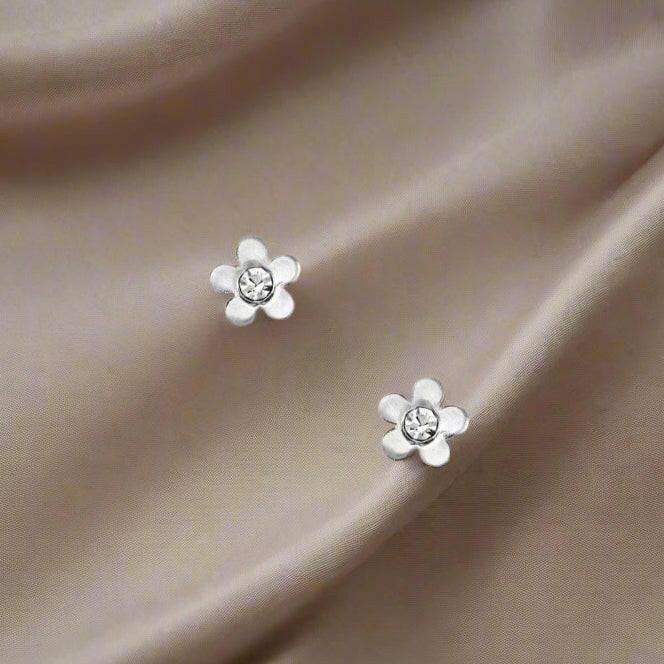 Crystal Silver Stud Earrings – Hypoallergenic Lightweight Floral Sterling Jewelry - Crumble and Core