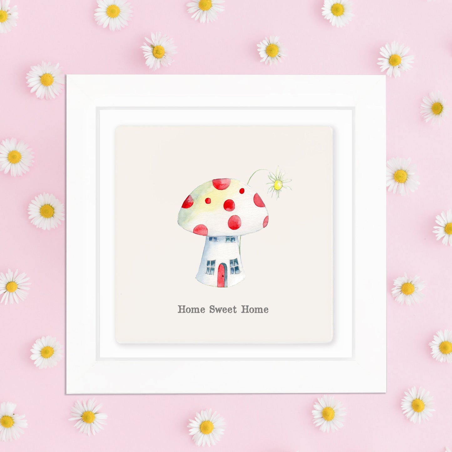 Hand Finished Ceramic Framed Tile Print - Toadstool Home Sweet Home Design - Home Decor - Gifts for Her