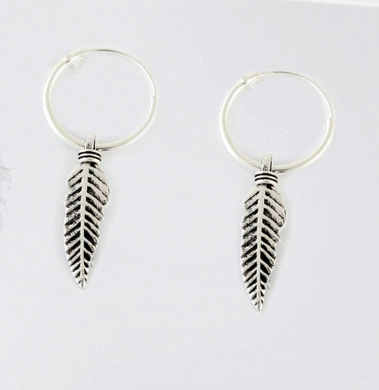 Feather Huggie Hoop Silver Earrings  Crumble and Core   