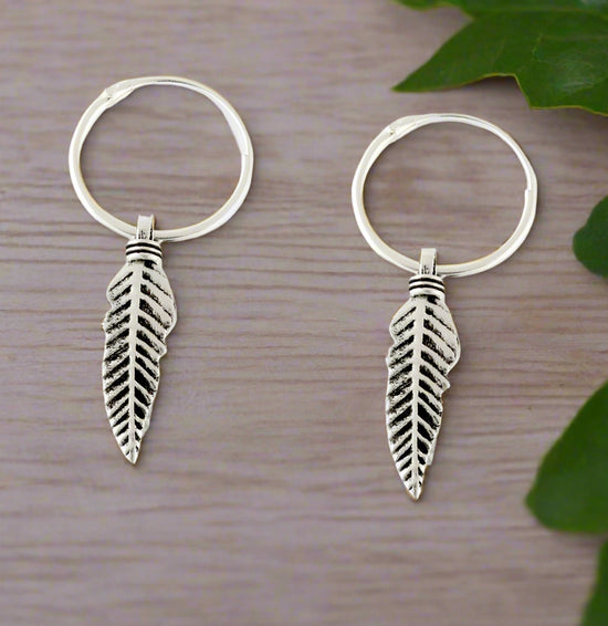 Feather Huggie Hoop Silver Earrings  Crumble and Core   