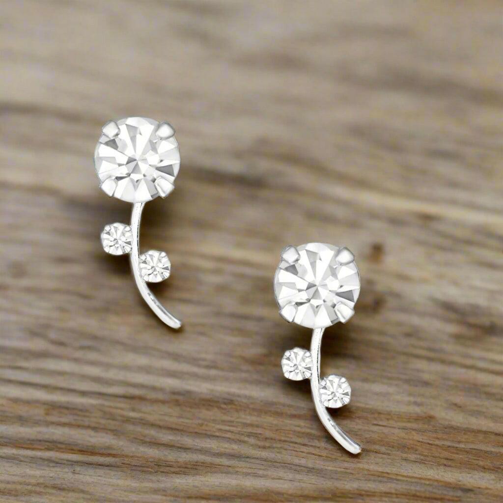 Silver Cubic Zirconia Earrings – Elegant Floral Rose Hypoallergenic Studs - Crumble and Core