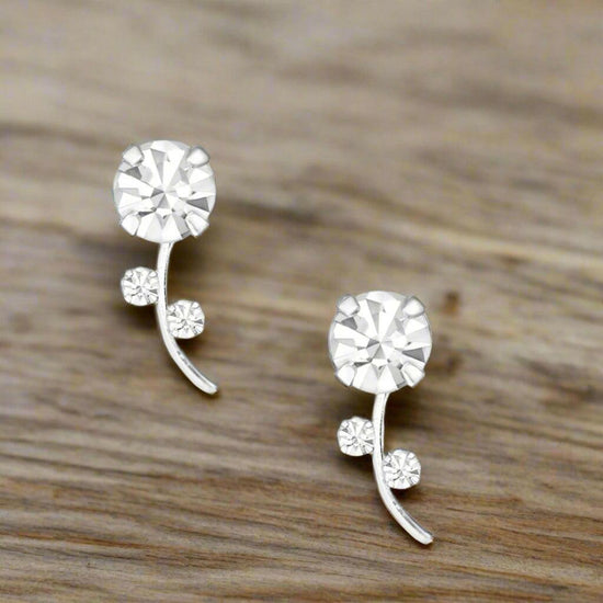 Silver Cubic Zirconia Earrings – Elegant Floral Rose Hypoallergenic Studs - Crumble and Core