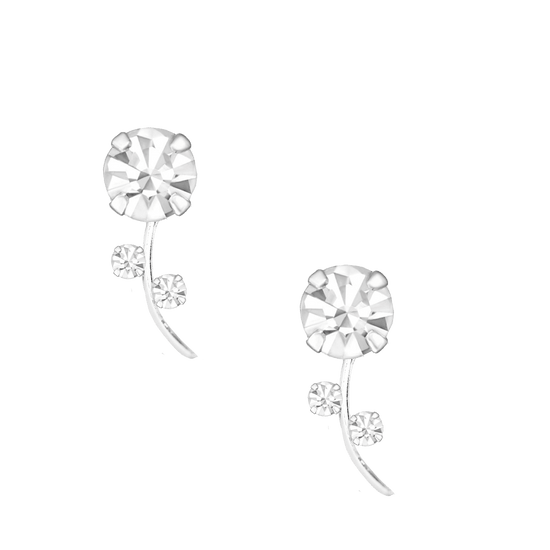 Silver Cubic Zirconia Earrings – Elegant Floral Rose Hypoallergenic Studs - Crumble and Core
