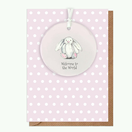 A6 Greeting Card with Ceramic Keepsake - Baby Girl Bunny Greeting & Note Cards Crumble and Core   