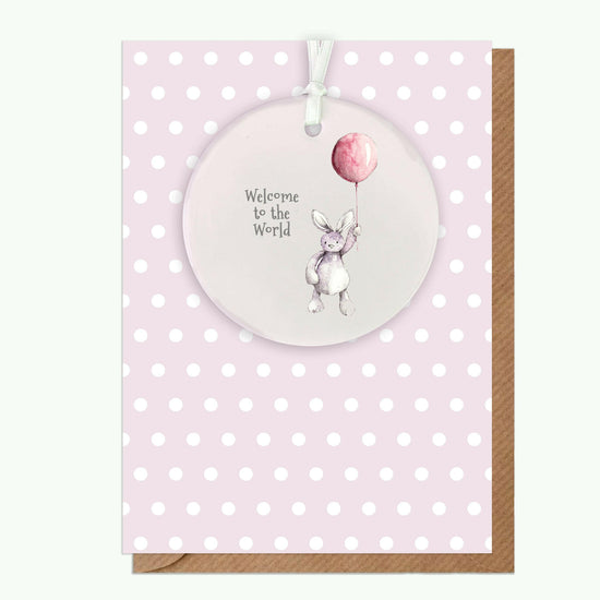 A6 Greeting Card with Ceramic Keepsake - Baby Girl Teddy and Balloon Greeting & Note Cards Crumble and Core   