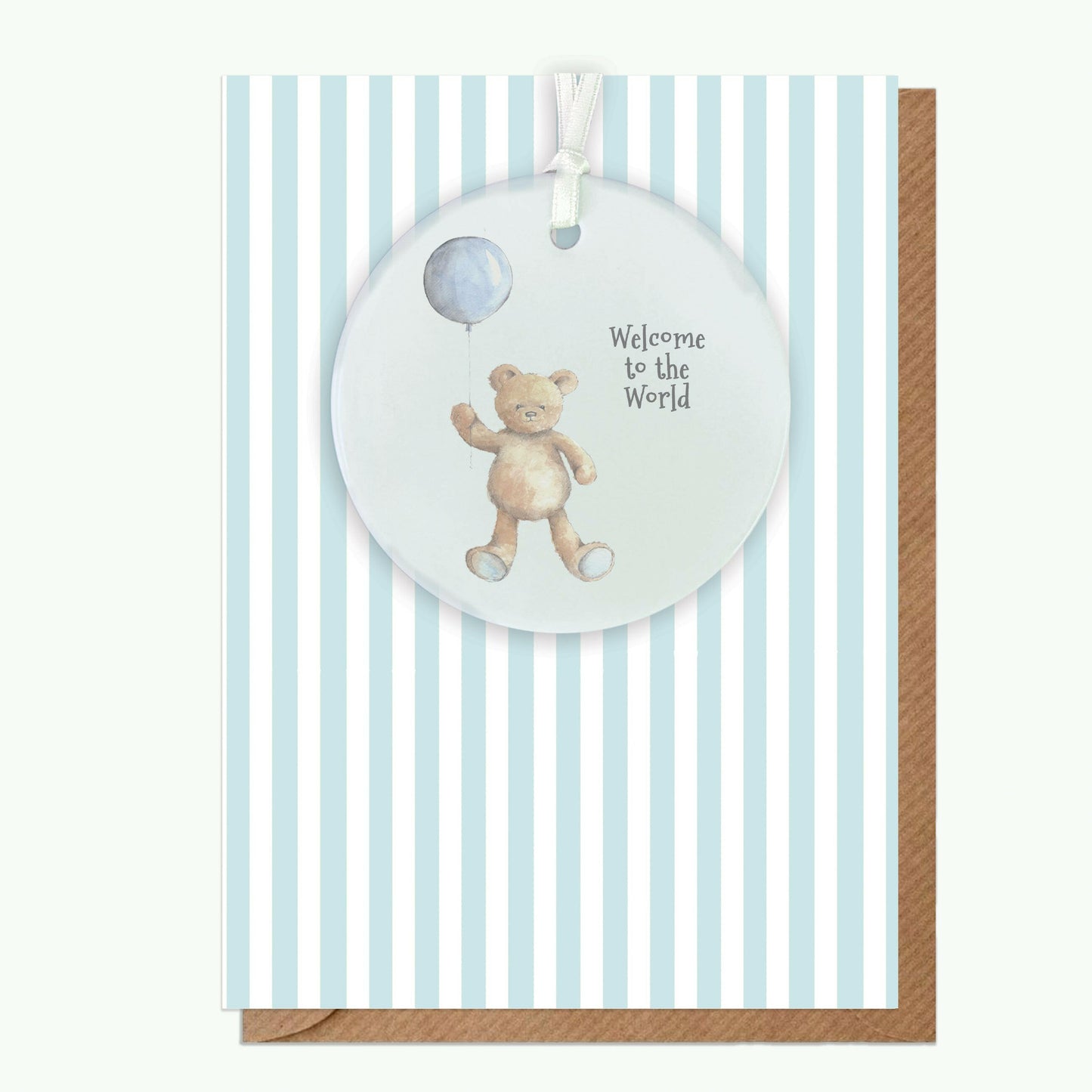 A6 Greeting Card with Ceramic Keepsake - Baby Boy Teddy and Balloon Greeting & Note Cards Crumble and Core   