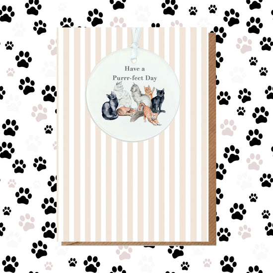 A6 Greeting Card with Ceramic Keepsake - Cats Happy Birthday