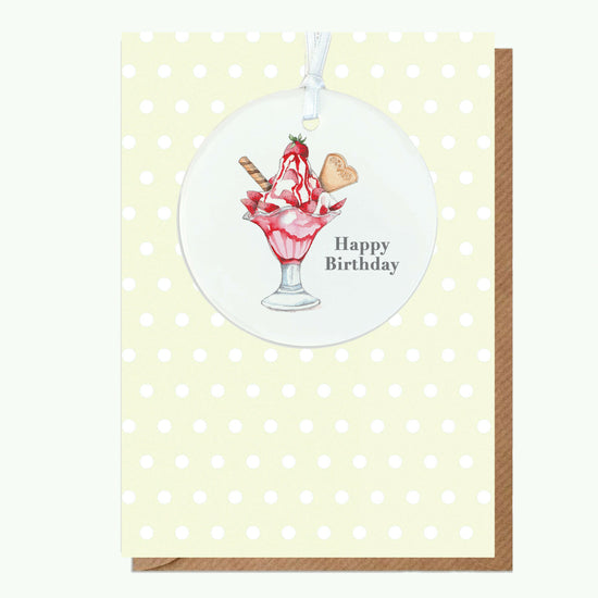 A6 Greeting Card with Ceramic Keepsake - Strawberry Sundae Happy Birthday Greeting & Note Cards Crumble and Core   