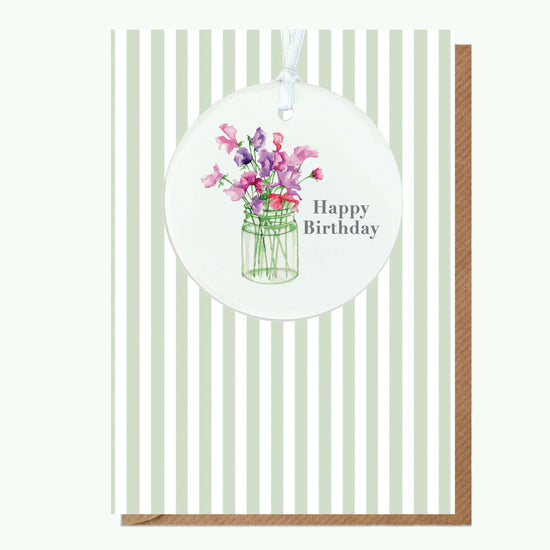 A6 Greeting Card with Ceramic Keepsake - Sweet Peas Happy Birthday Greeting & Note Cards Crumble and Core   