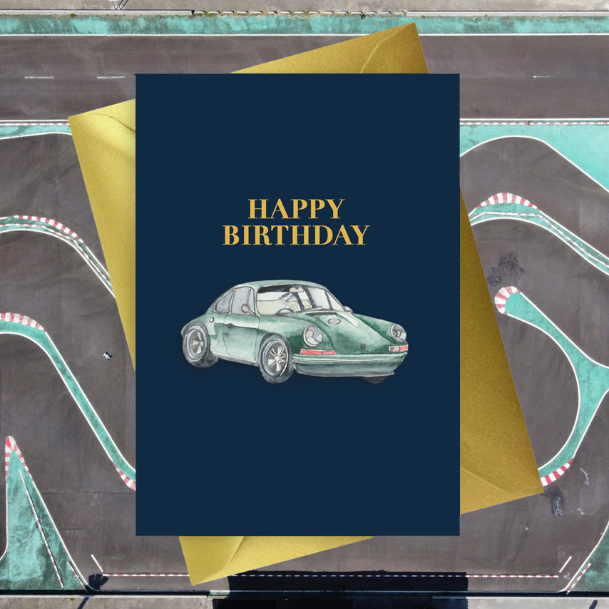 Navy Mens Collection A6 Foiled Porsche Happy Birthday Greeting Card