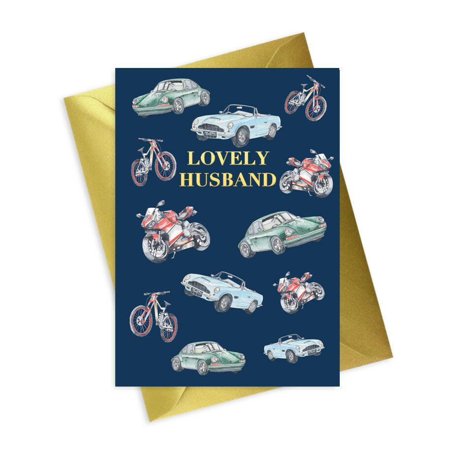 Navy A6 Foiled Greeting Card Cars Lovely Husband Greeting & Note Cards Crumble and Core   