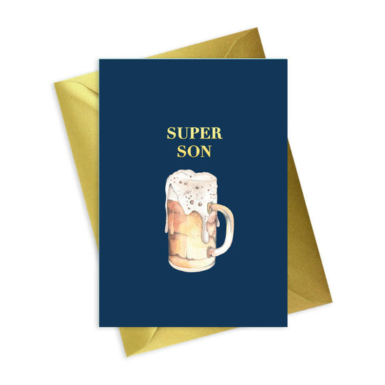 Navy A6 Foiled Greeting Beer Super Son Greeting & Note Cards Crumble and Core   