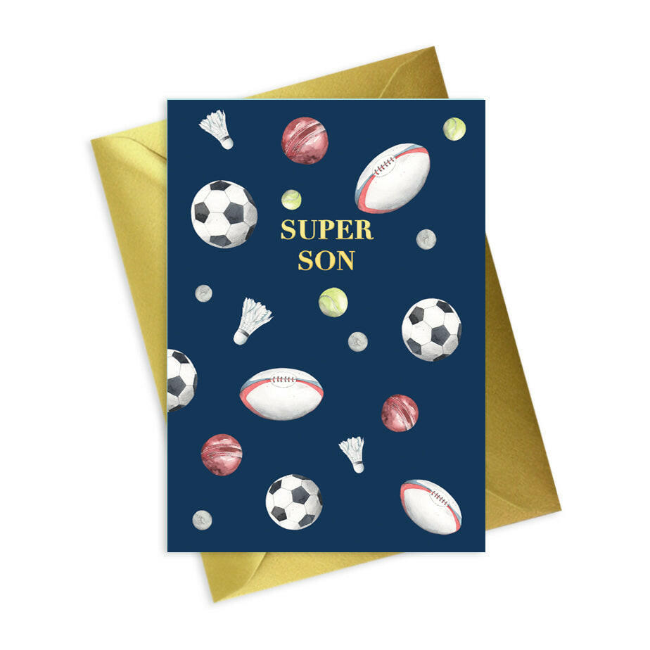 Navy A6 Foiled Greeting Card Multi Sport Super Son Greeting & Note Cards Crumble and Core   