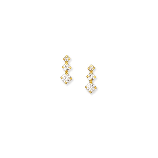 Gold CZ Triple Drop Ear Stud - Elegant Jewellery for Any Occasion