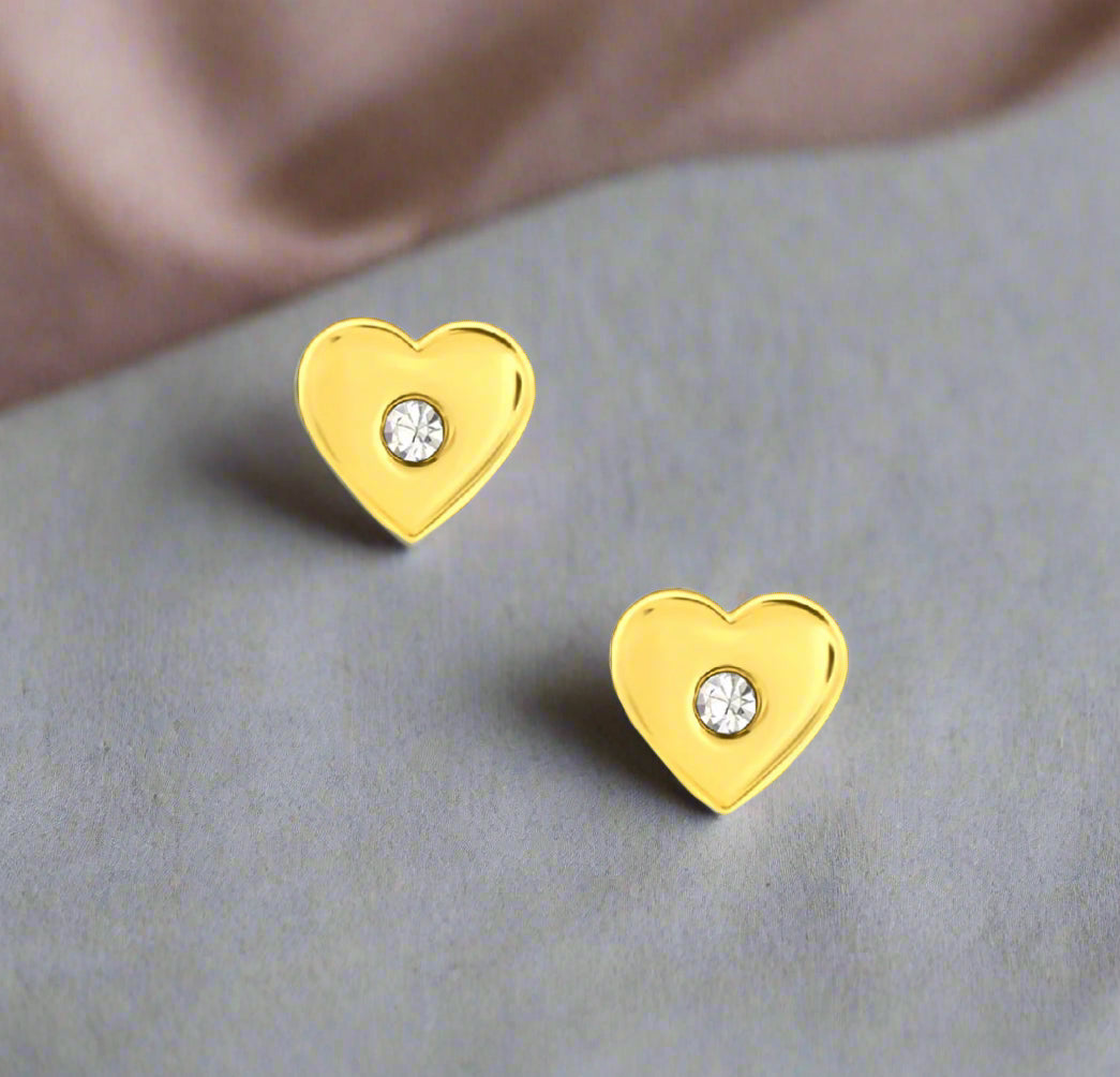 Gold Plated Heart & CZ Stud Earrings on Crumble Babe Bestie-Boxed Gift