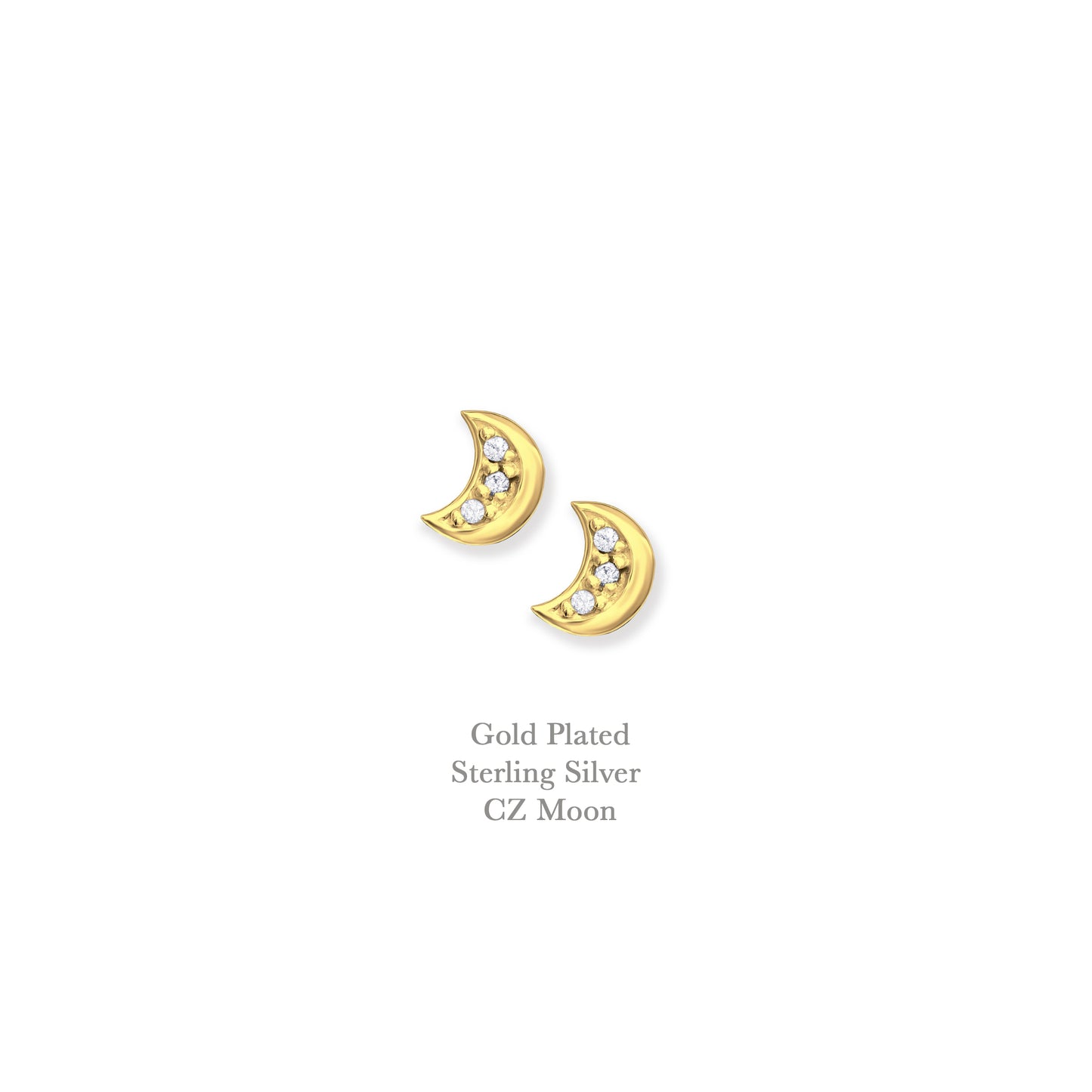 Gold Plated Moon & CZ Stud Earrings on Crumble Babe Love You To The Moon-Boxed Gift