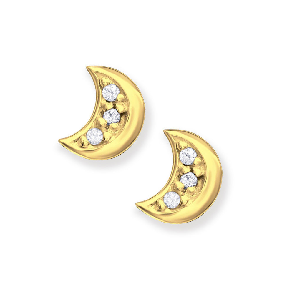Gold Plated Moon & CZ Stud Earrings on Crumble Babe Love You To The Moon-Boxed Gift