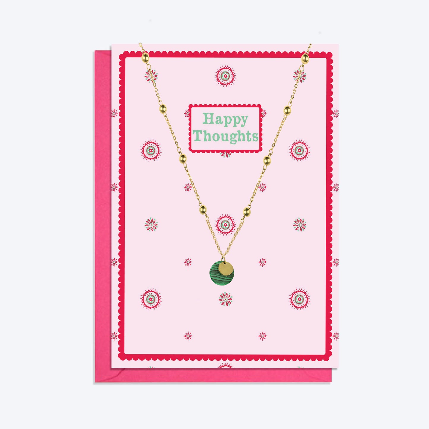 Gold Beaded Pendant Necklace and Happy Thoughts Card Gift Set