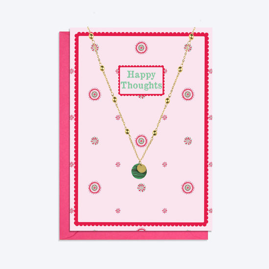 Gold Beaded Pendant Necklace and Happy Thoughts Card Gift Set