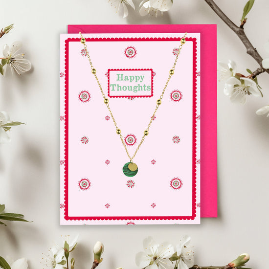 Gold Beaded Pendant Necklace and Happy Thoughts Card Gift Set