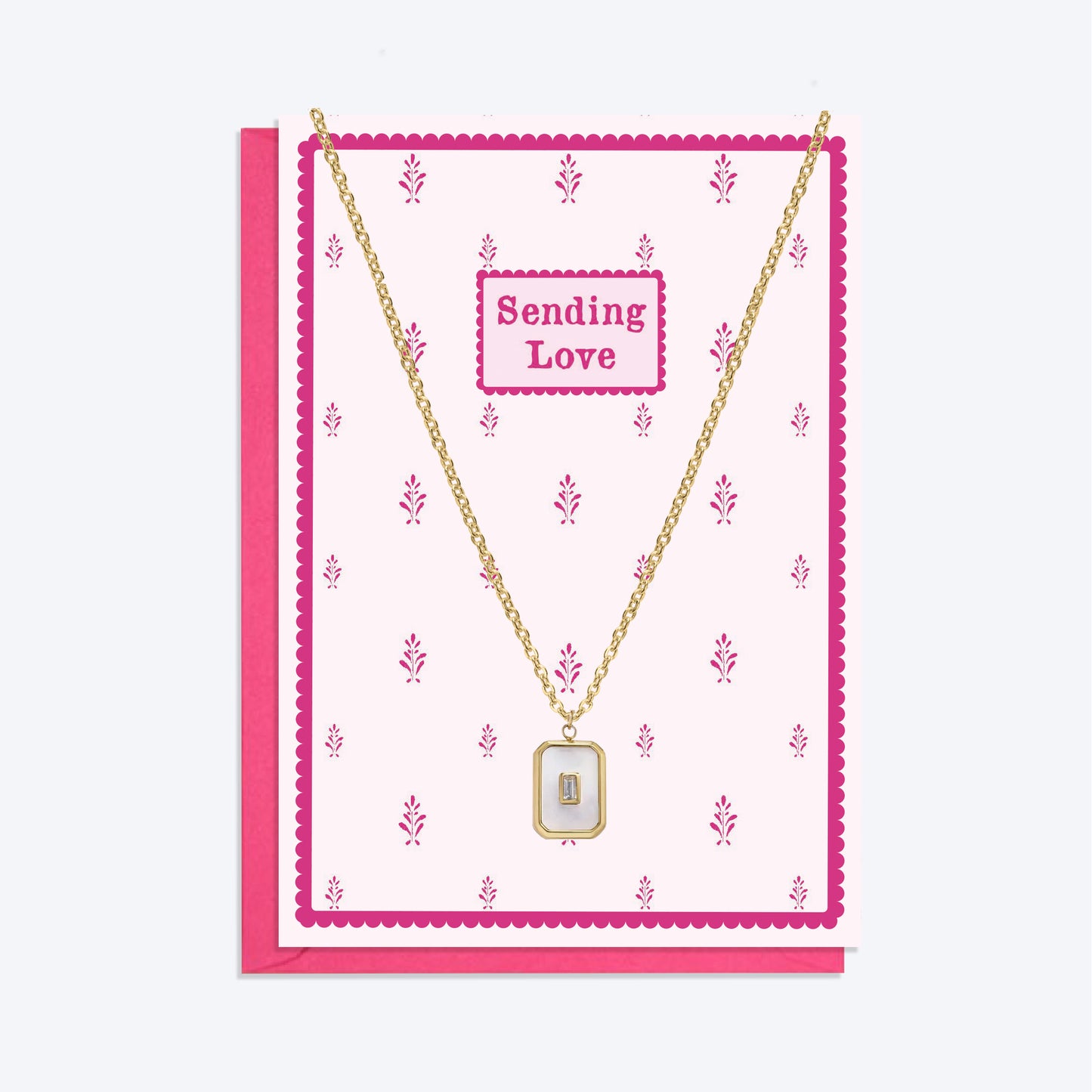 Gold Pearlescent Pendant Necklace and Sending Love Card Gift Set
