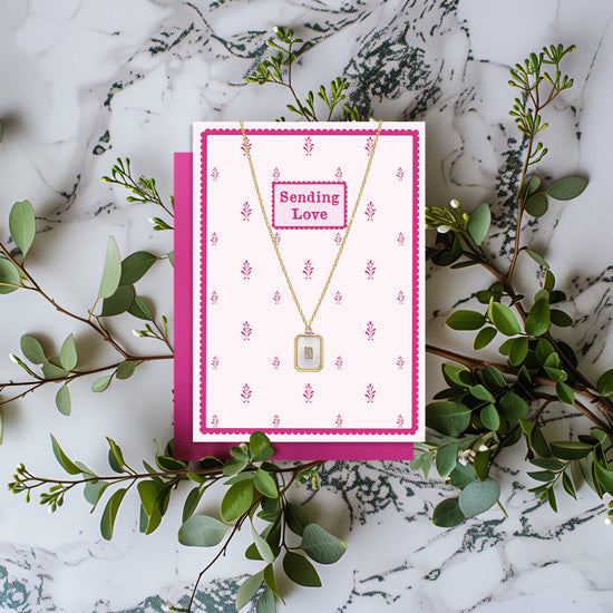 Gold Pearlescent Pendant Necklace and Sending Love Card Gift Set