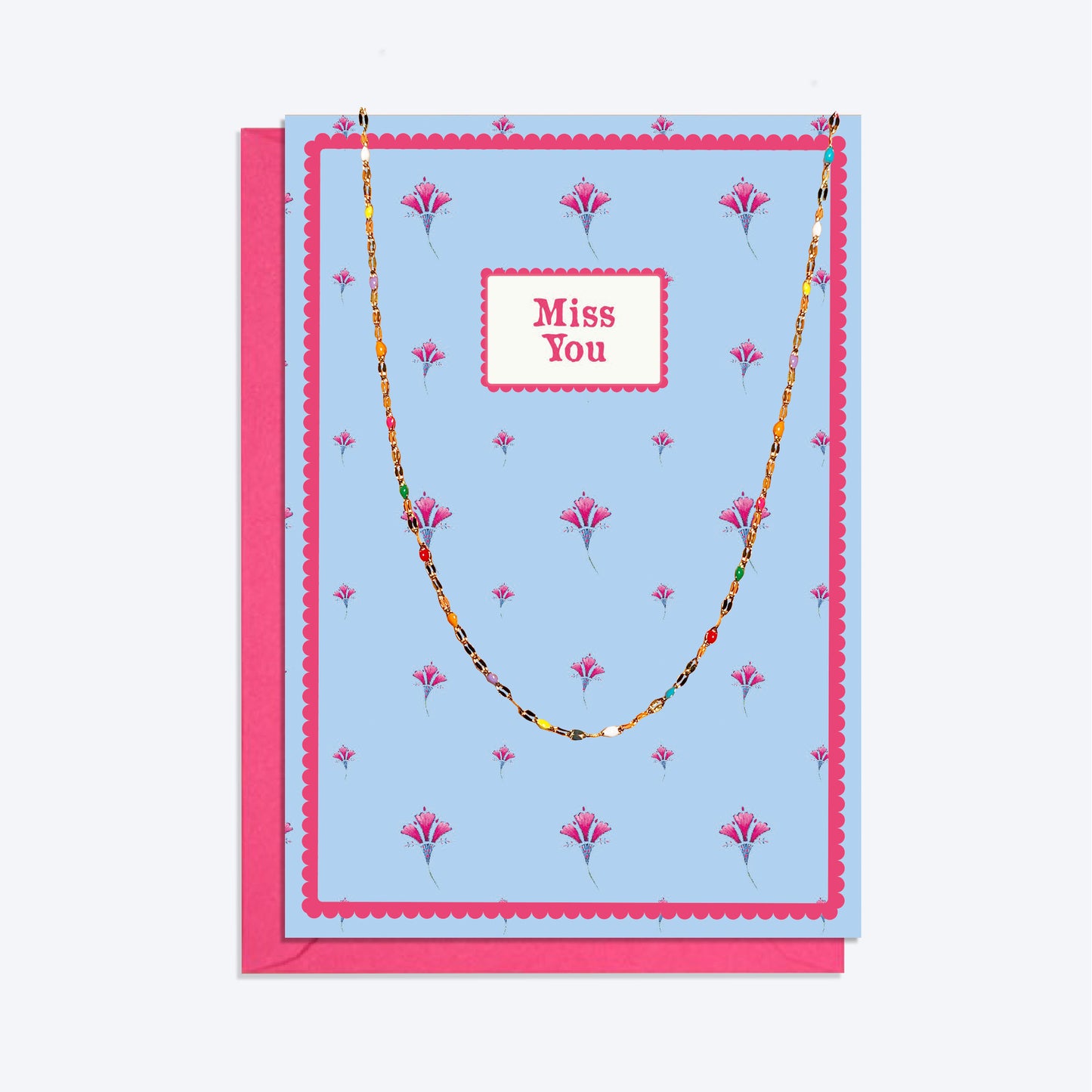 Gold Beaded Necklace and Miss You Card Gift Set