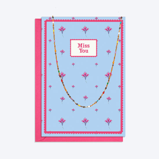 Gold Beaded Necklace and Miss You Card Gift Set