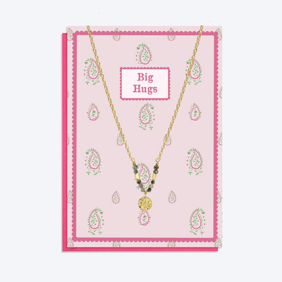 Gold Grey Granite Beaded Necklace and Big Hugs Card Gift Set