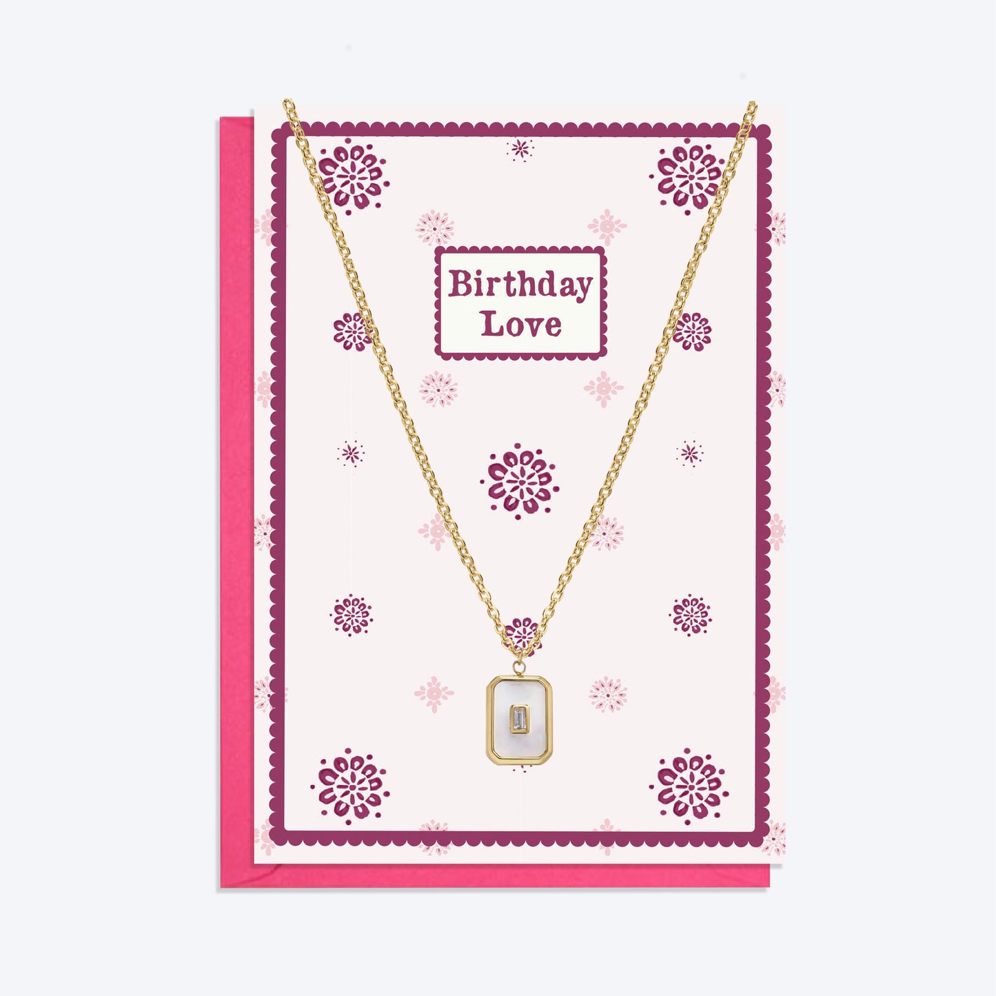 Gold Pearlescent Pendant Necklace and Birthday Love Card Gift Set