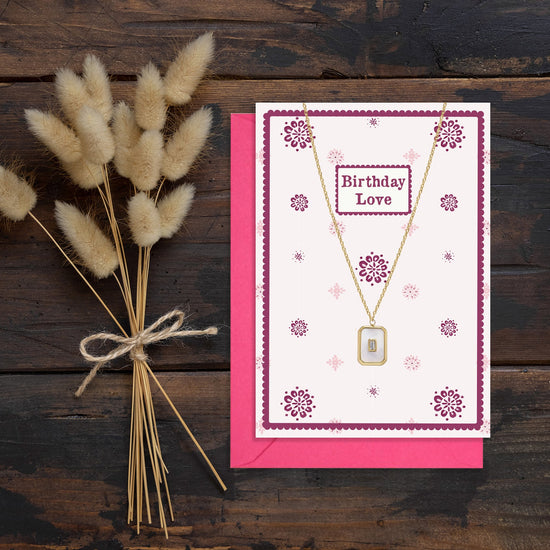 Gold Pearlescent Pendant Necklace and Birthday Love Card Gift Set