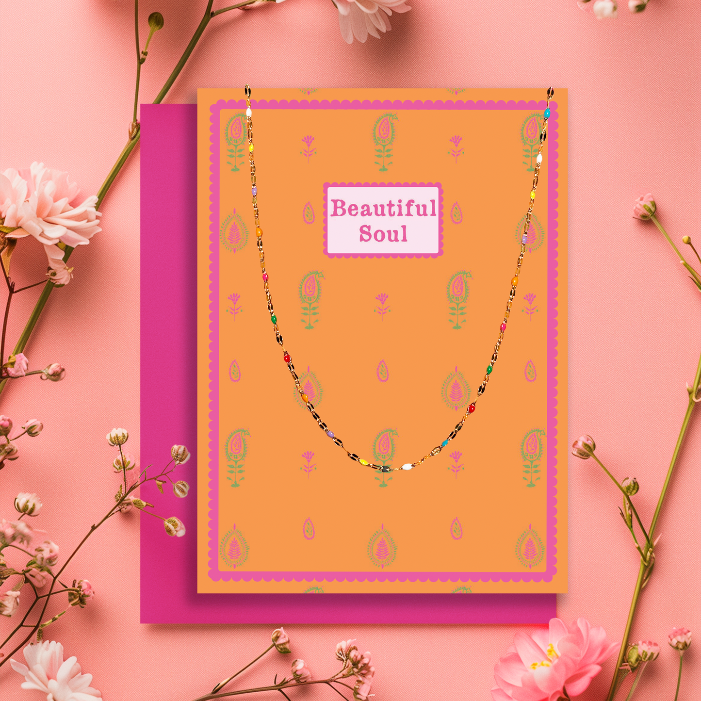 Gold Beaded Necklace and Beautiful Soul Card Gift Set