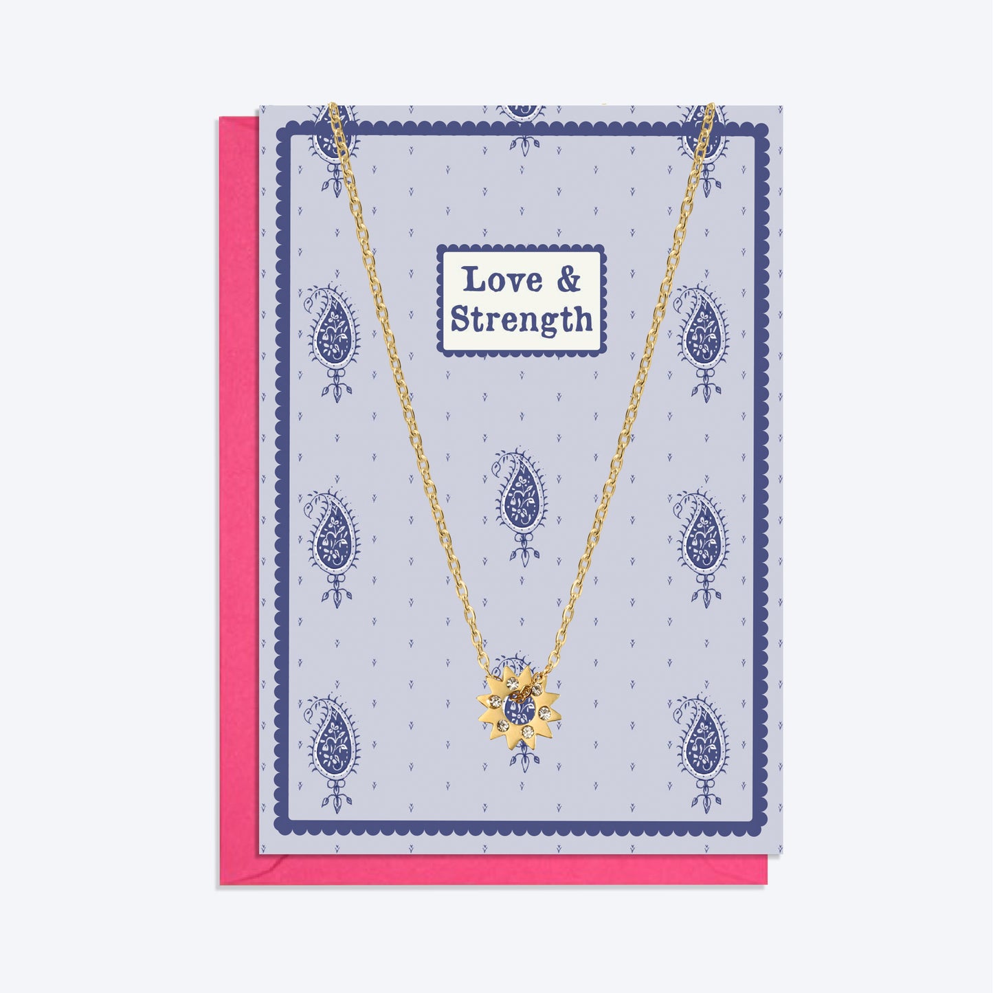 Gold Sun Pendant Necklace and Love and Strength Card Gift Set