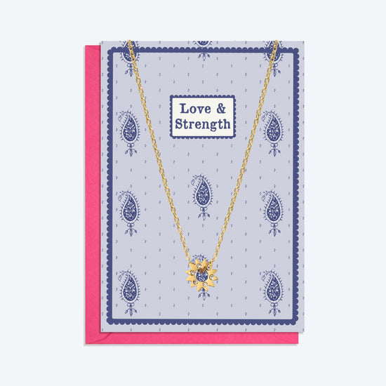 Gold Sun Pendant Necklace and Love and Strength Card Gift Set