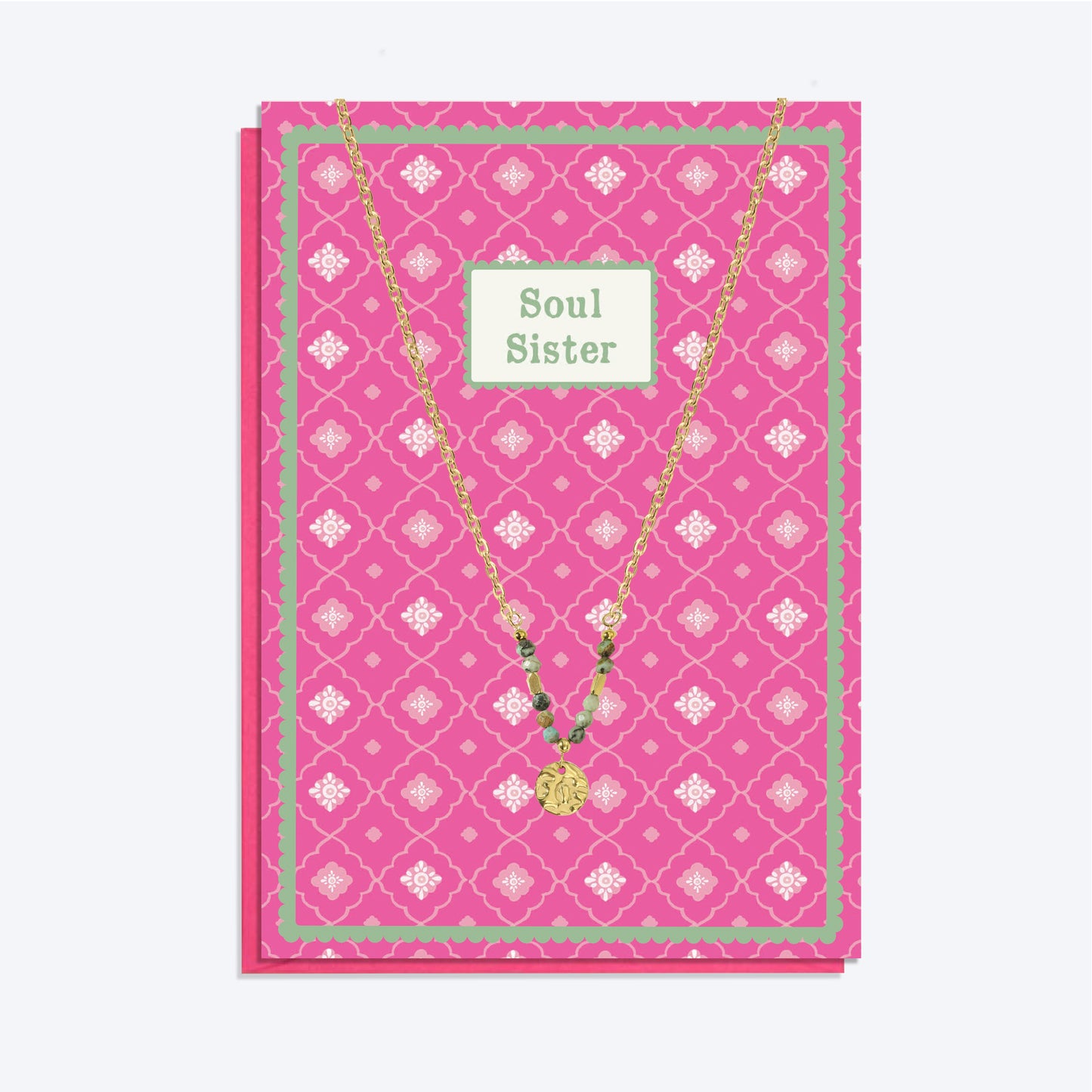 Gold Beaded Pendant Necklace and Soul Sister Card Gift Set