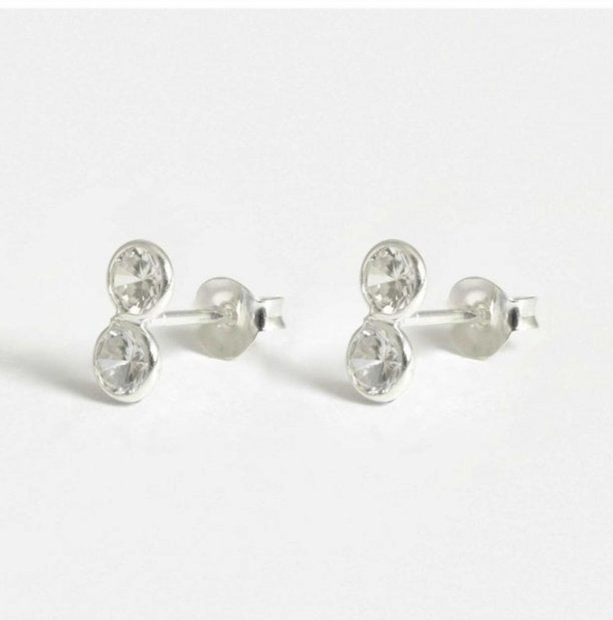 Double CZ Silver Ear Stud Earrings Crumble and Core   